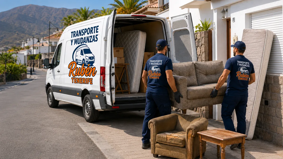 Retirada de enseres y muebles en Tenerife con el furgón de Rubén y dos operarios