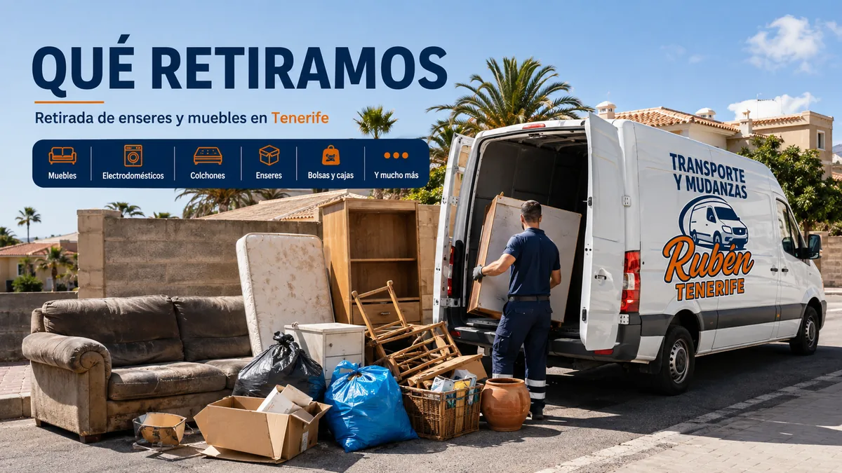 Imagen informativa sobre retirada de muebles, electrodomésticos, colchones, enseres, bolsas y cajas en Tenerife