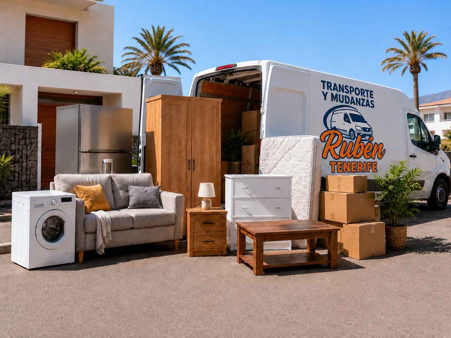 Furgón de Transporte y Mudanzas Rubén Tenerife preparado para transportar muebles