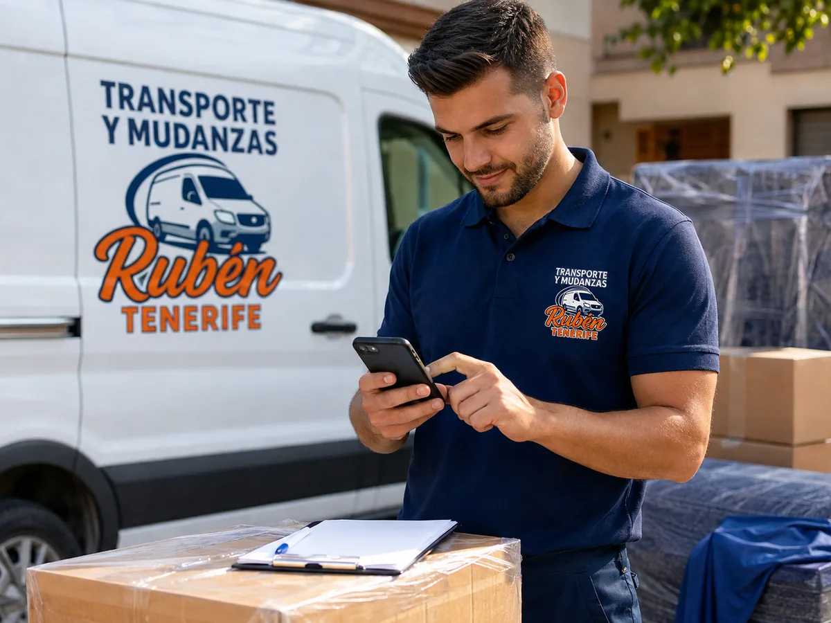 Rubén preparando un presupuesto de transporte de mercancías en Tenerife